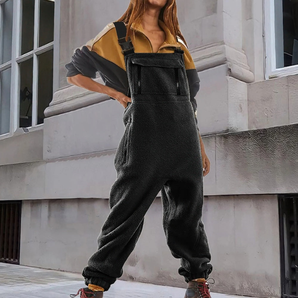 Salopette-pantalon en polaire pour femme avec bretelles réglables