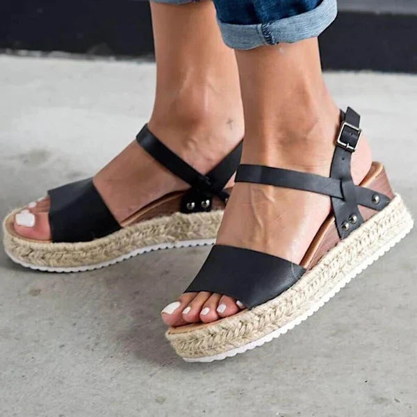 Alpargatas de plataforma de cuero para mujer