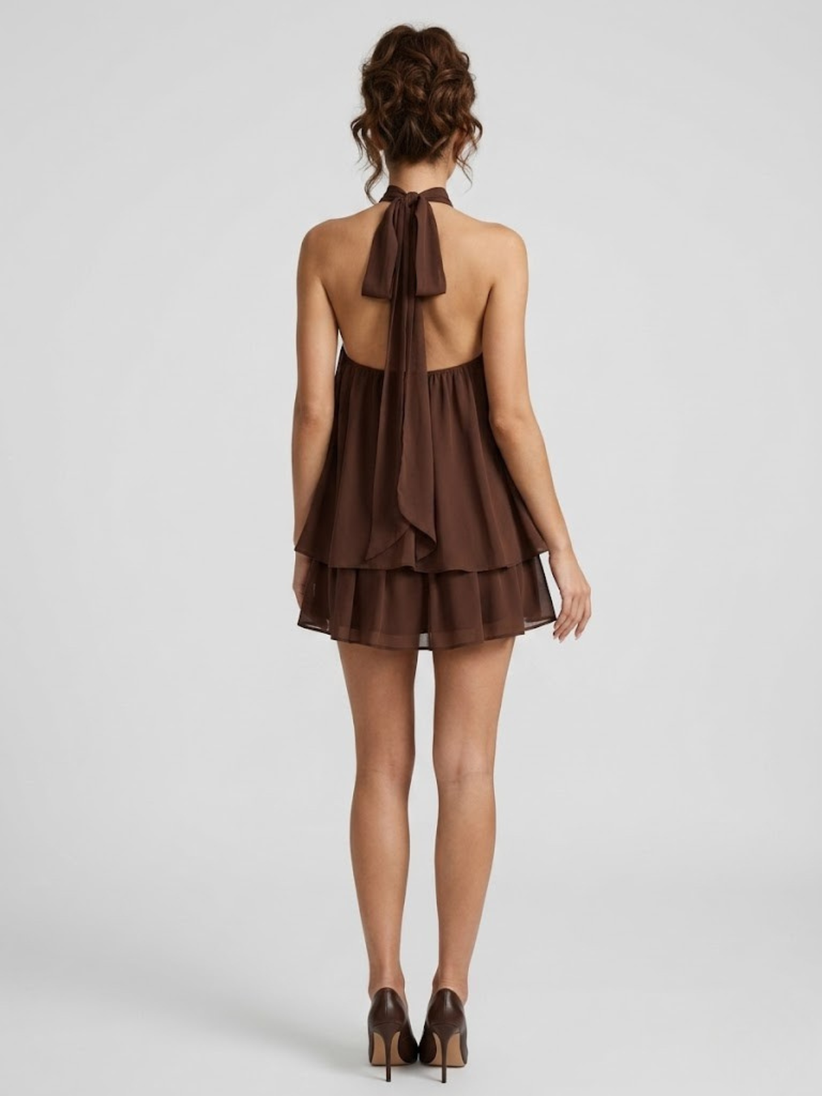 Cleo - Vestido de fiesta con volantes y cuello halter para mujer