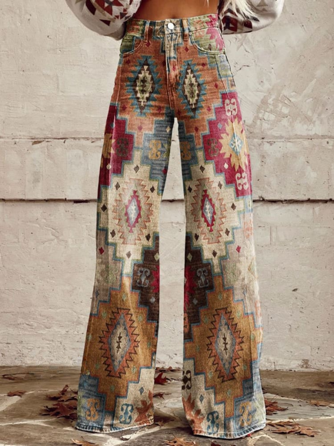 Elvira - Women's Vintage Geometric Wide Leg Pants Timeless Elegance with a Retro Touch