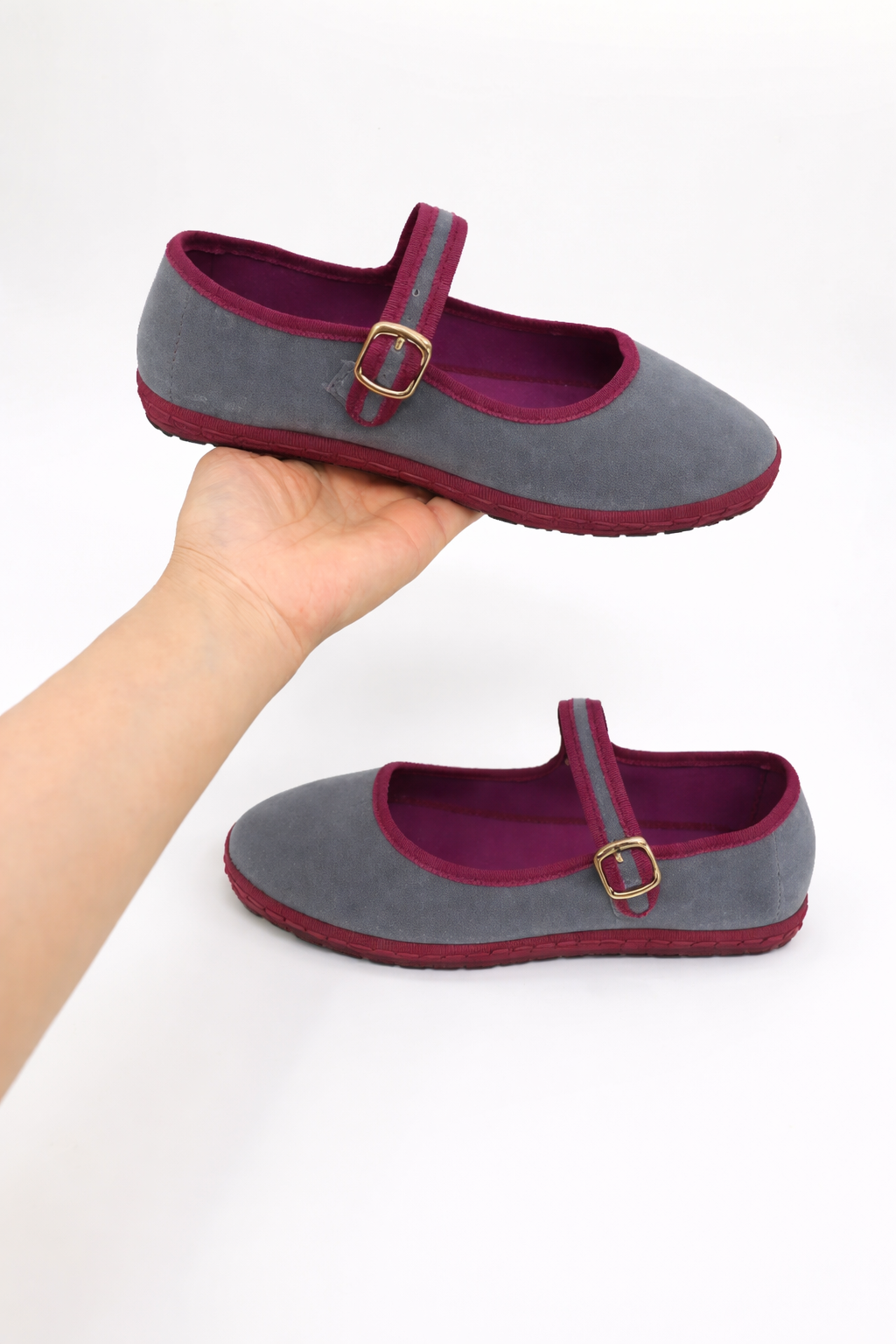 Ballerines Mary Jane femme en velours à bride boutonnée