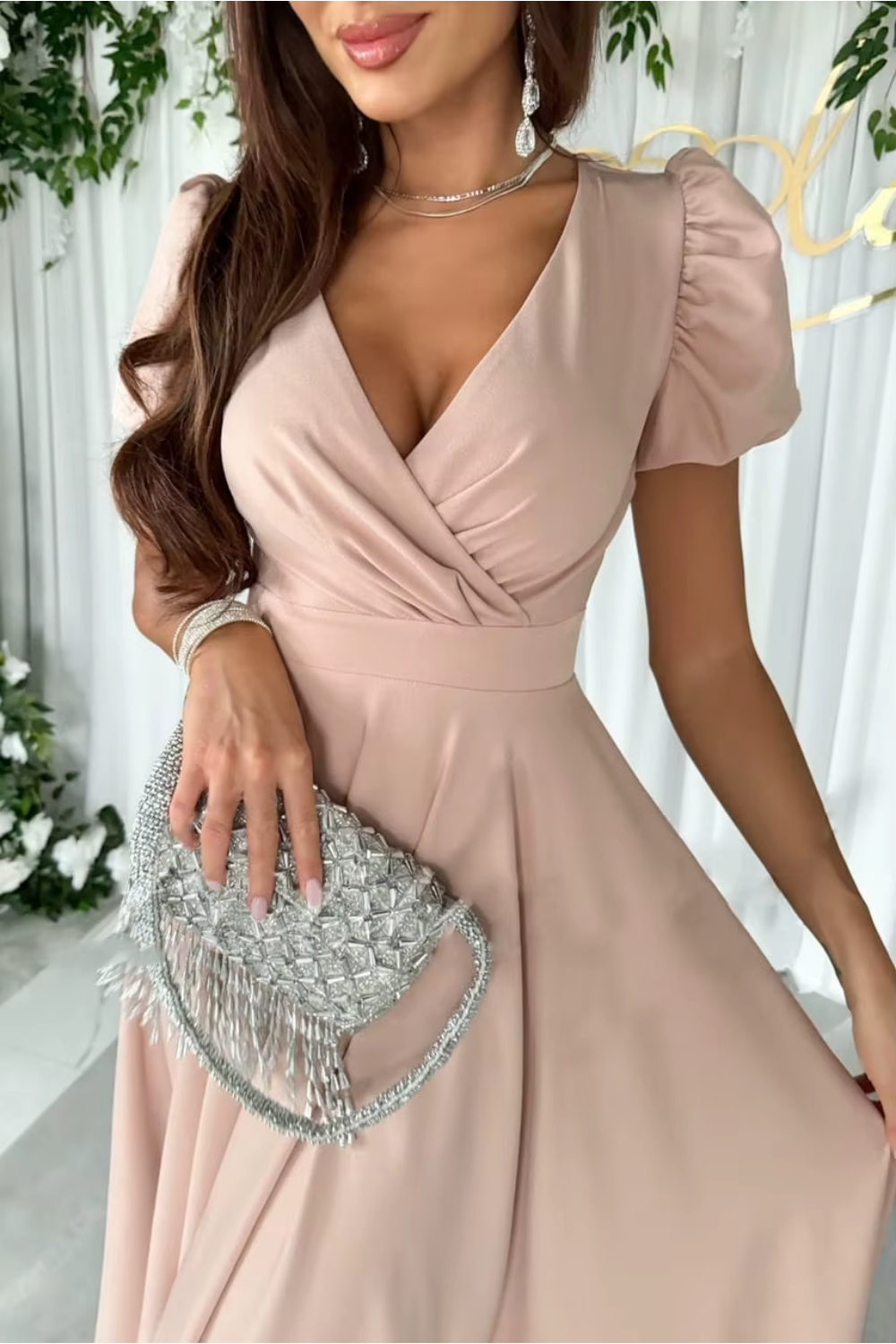Anika - Women's V-Neck Midi Dress for Weddings and Special Occasions