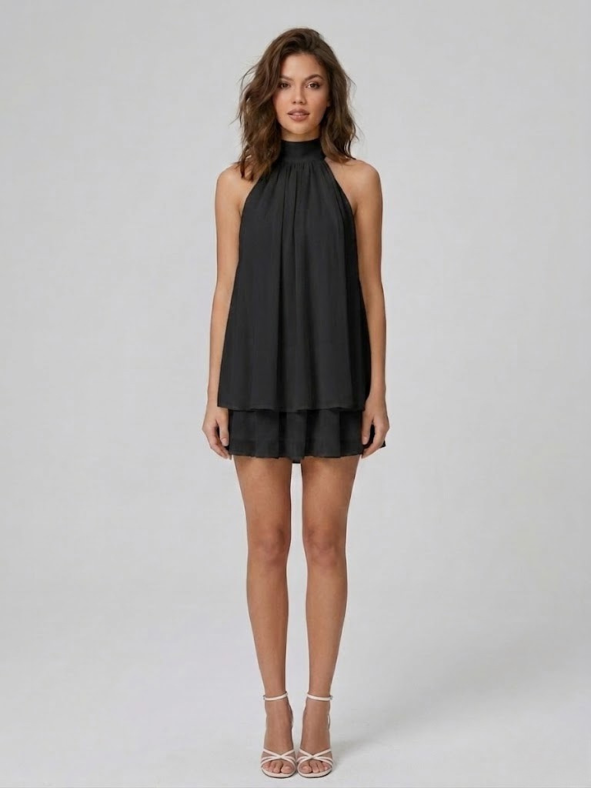 Cleo - Vestido de fiesta con volantes y cuello halter para mujer