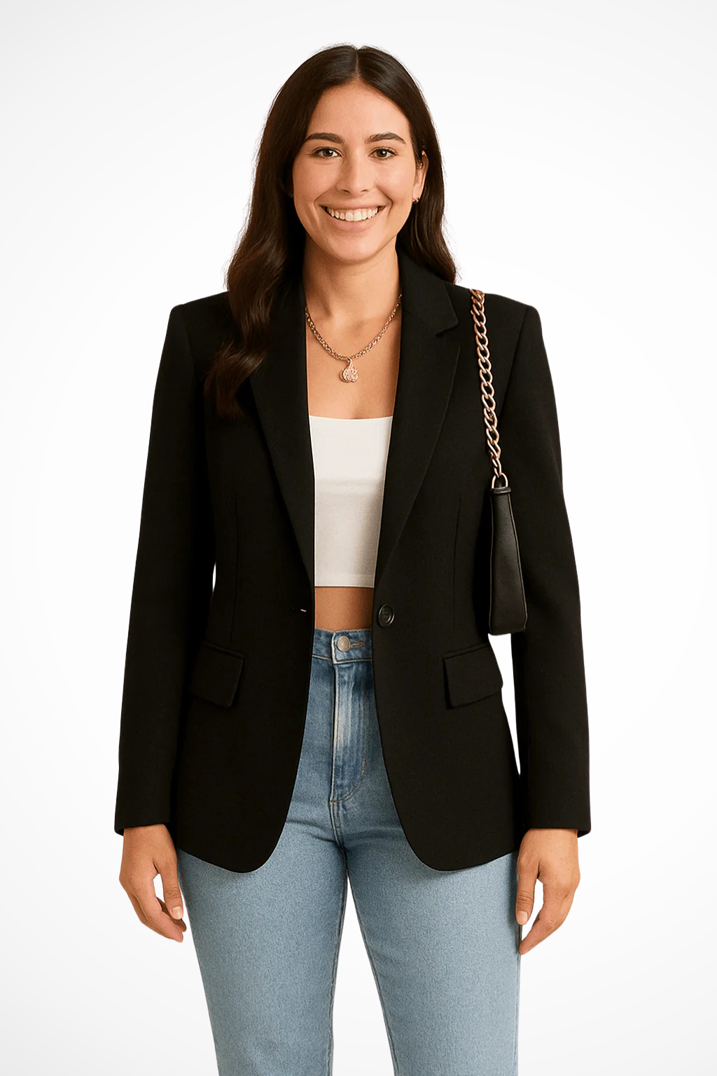 Women's tailored one-button blazer in black