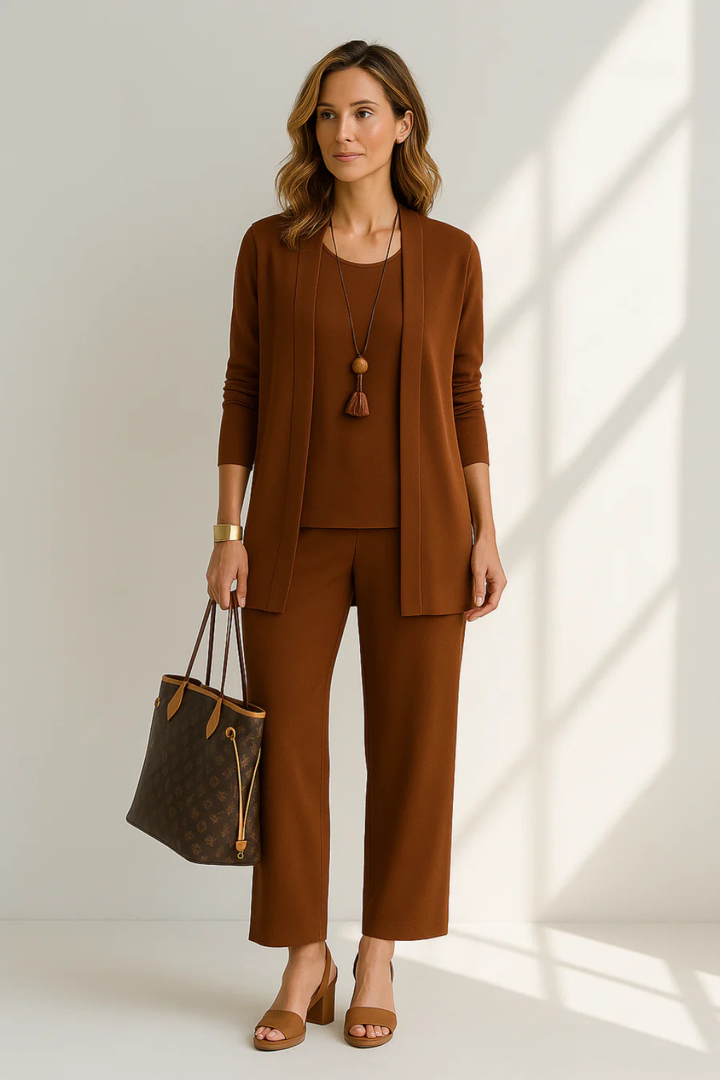 Completo coordinato da donna a tre pezzi dalla vestibilità morbida, classico per le occasioni