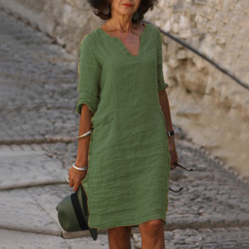 Vestido midi verde de corte relajado para mujer, ideal para el uso diario