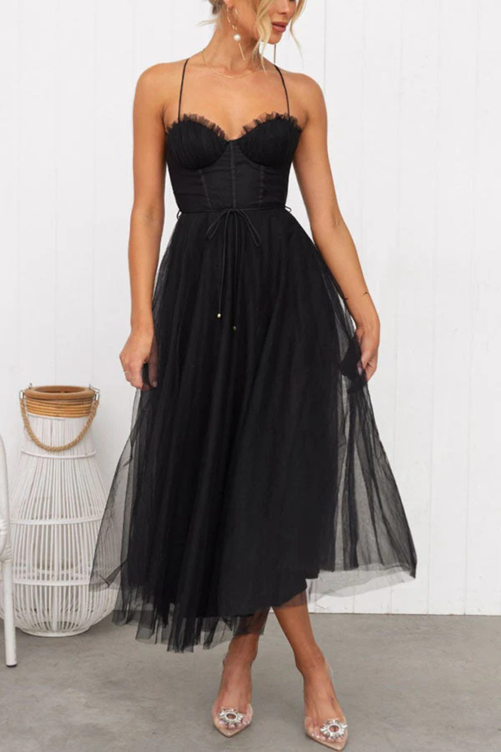 Abito midi in tulle da donna dalla vestibilità morbida per tutti i giorni