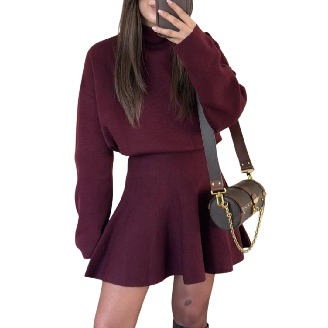 Women's Knit Sweater Dress with Half High Neck