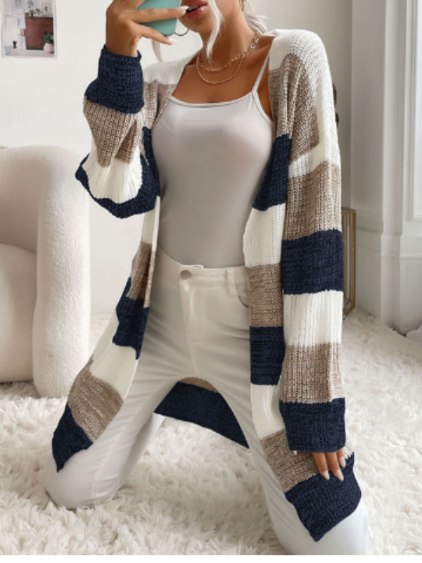 Elodie - Women's Striped Knit Cardigan for Layering