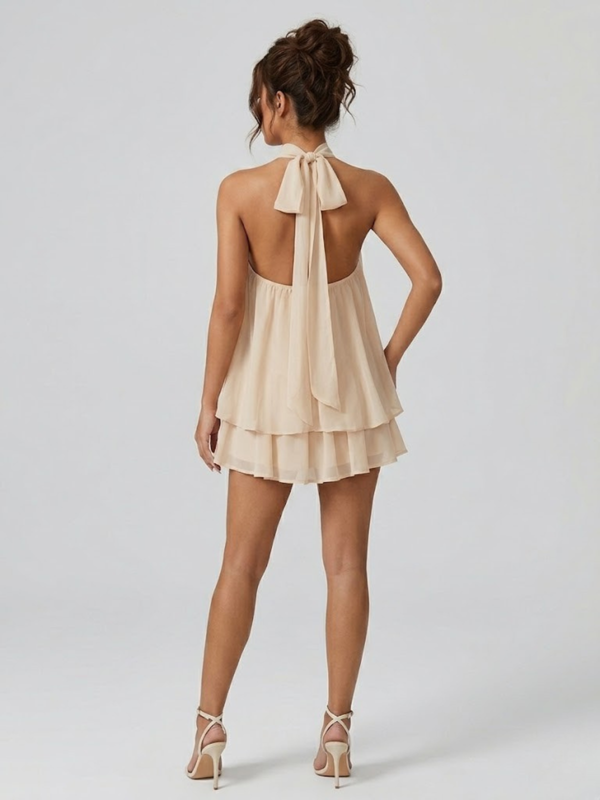 Cleo - Vestido de fiesta con volantes y cuello halter para mujer