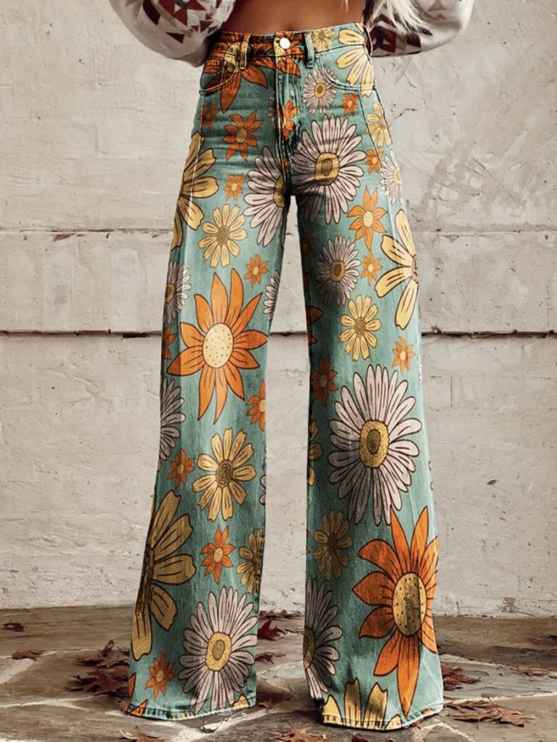 Eloise - Women's Vintage Floral Wide Leg Pants (Plus Size Available)