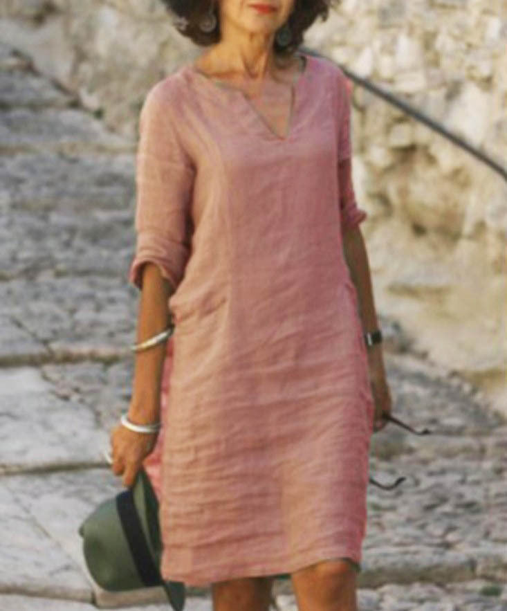 Vestido midi verde de corte relajado para mujer, ideal para el uso diario