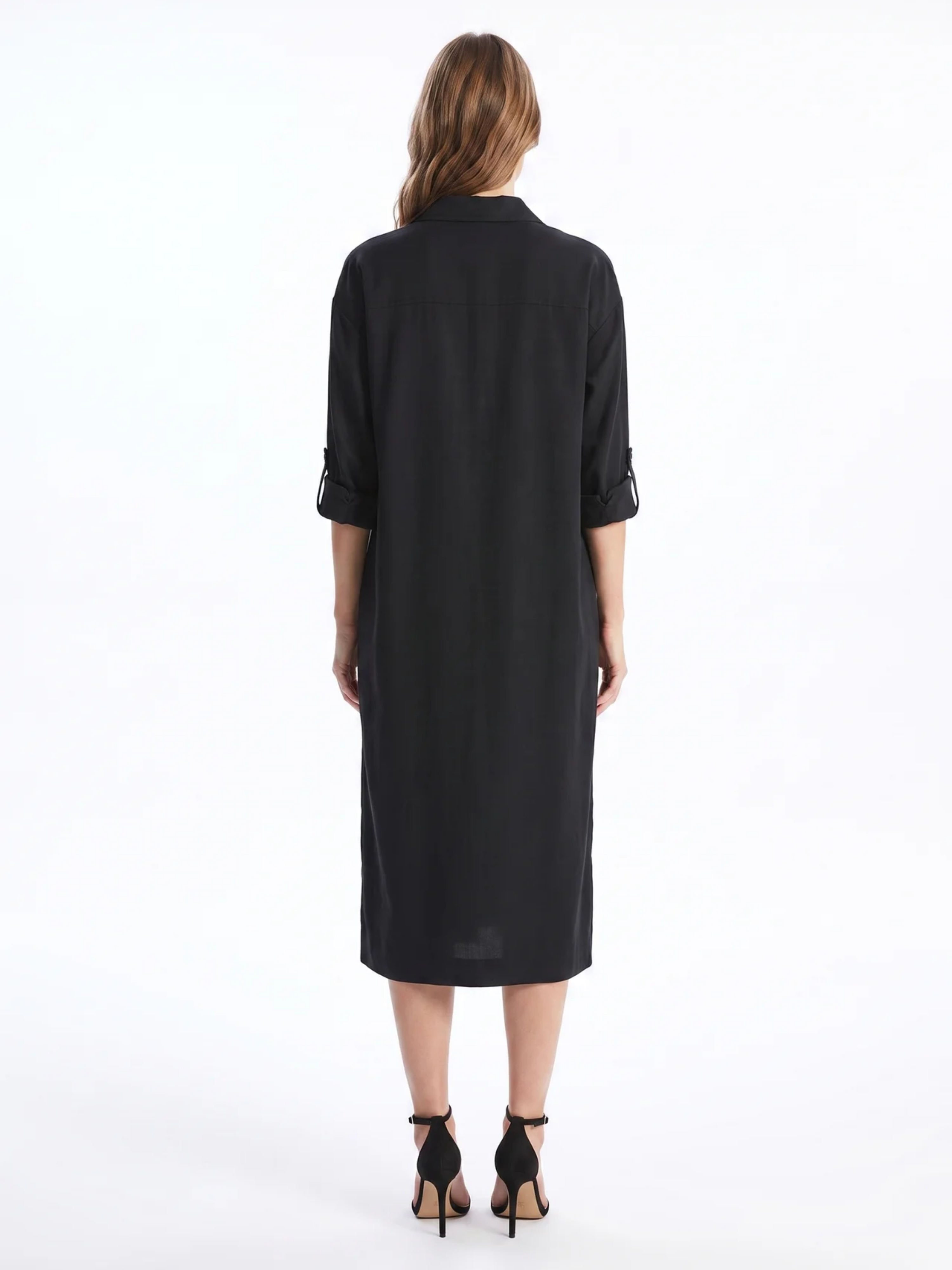 Frances - Abito midi da donna in misto lino con colletto a camicia