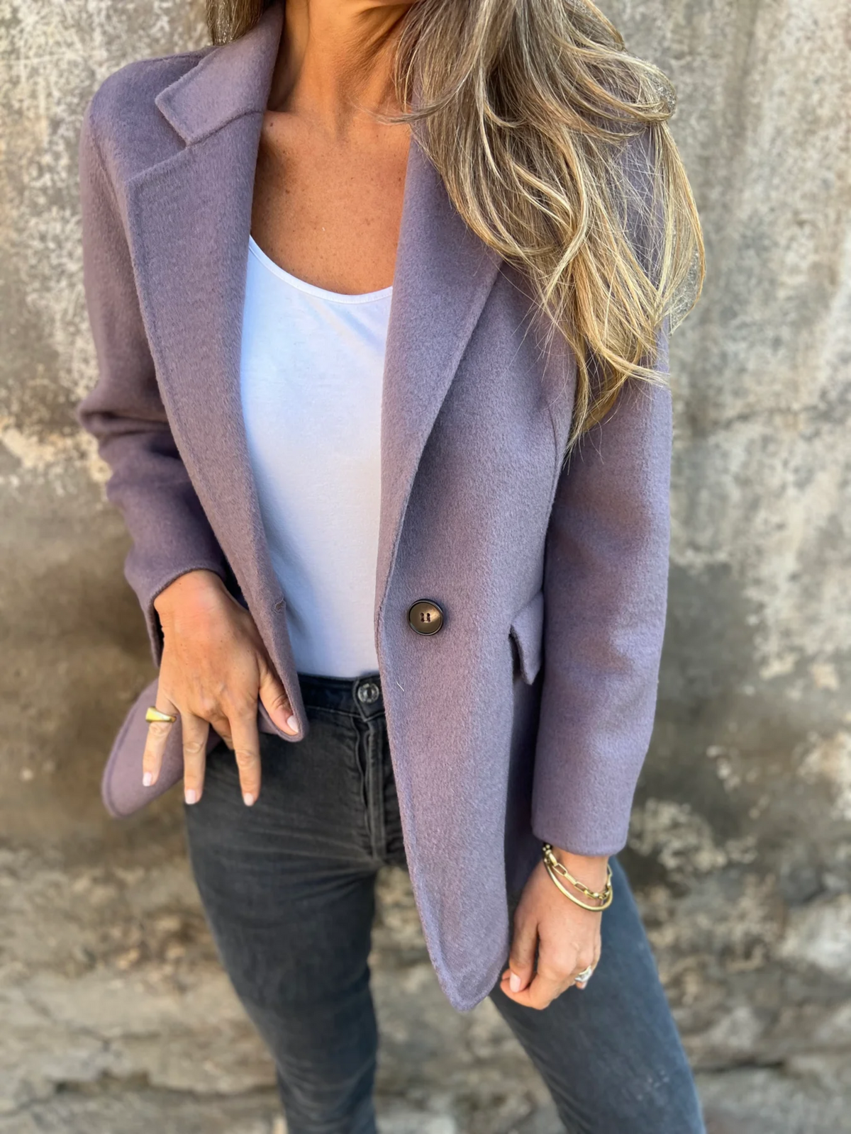 Women's Bouclé Blazer with Single Button