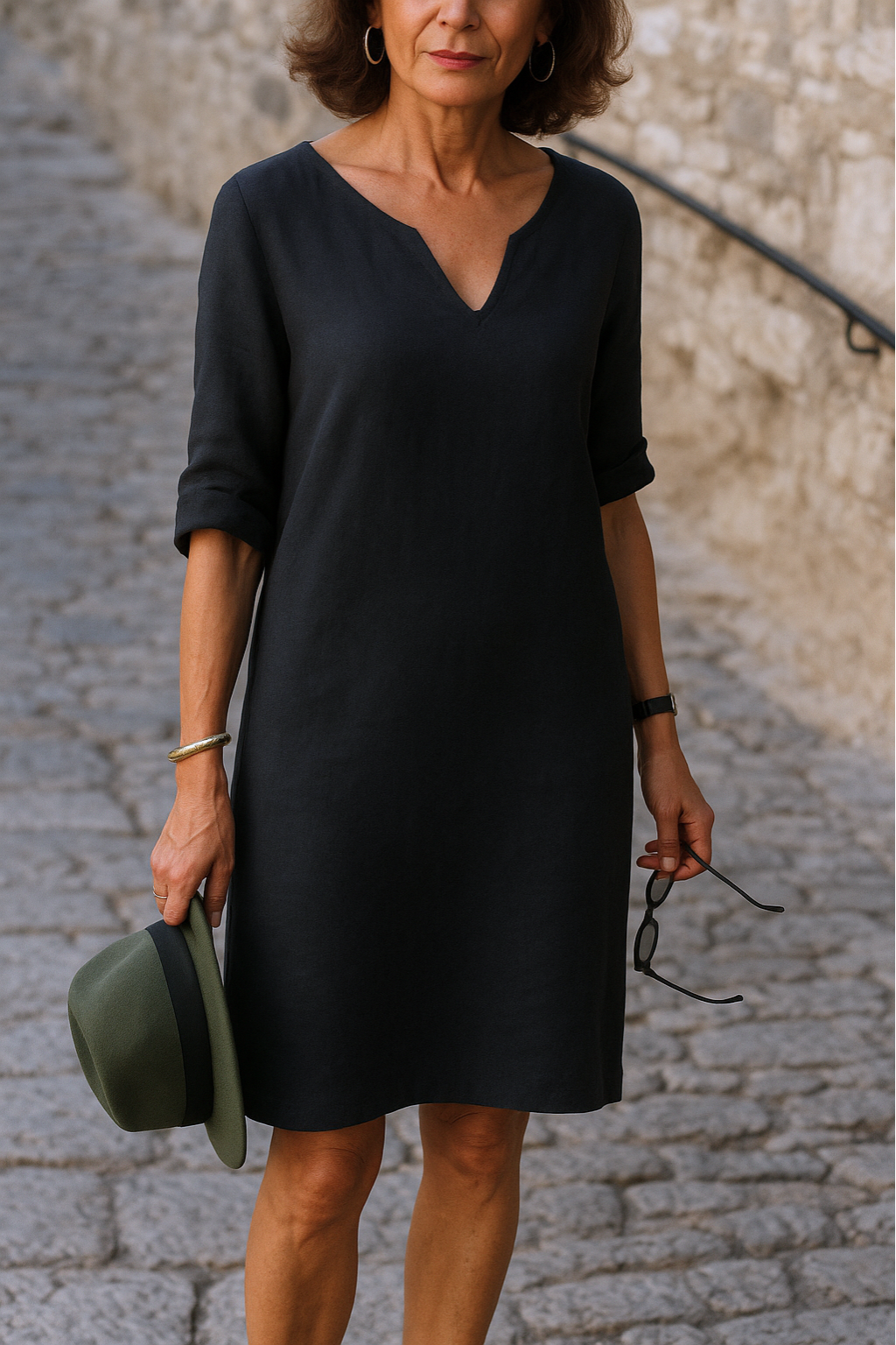 Women's Shift Dress with Split Neckline