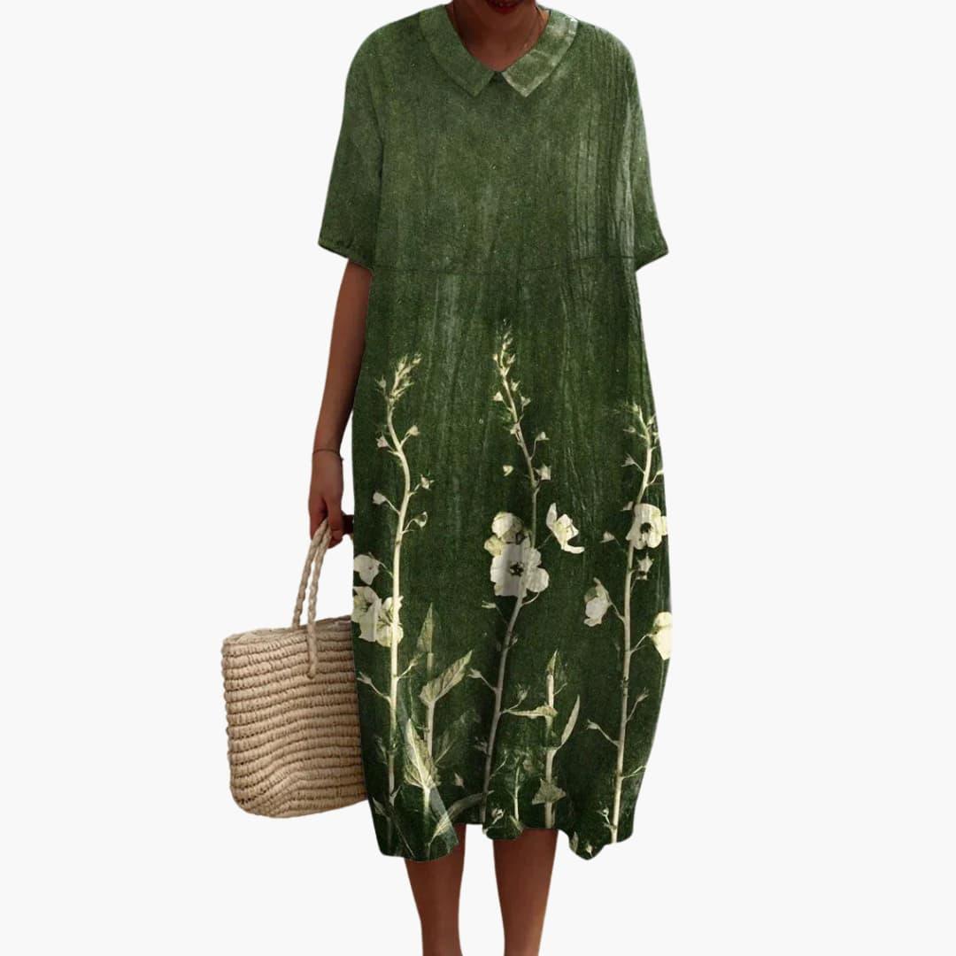 Women's Floral V Neck Relaxed Midi Dress for Everyday Wear
