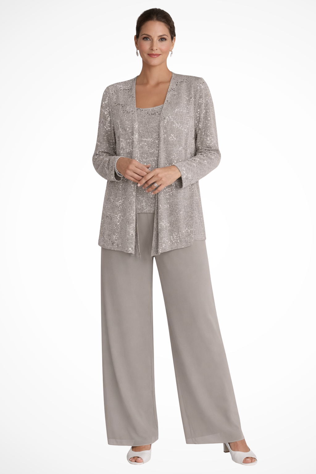 Women's Three-Piece Evening Set with Wide-Leg Pants