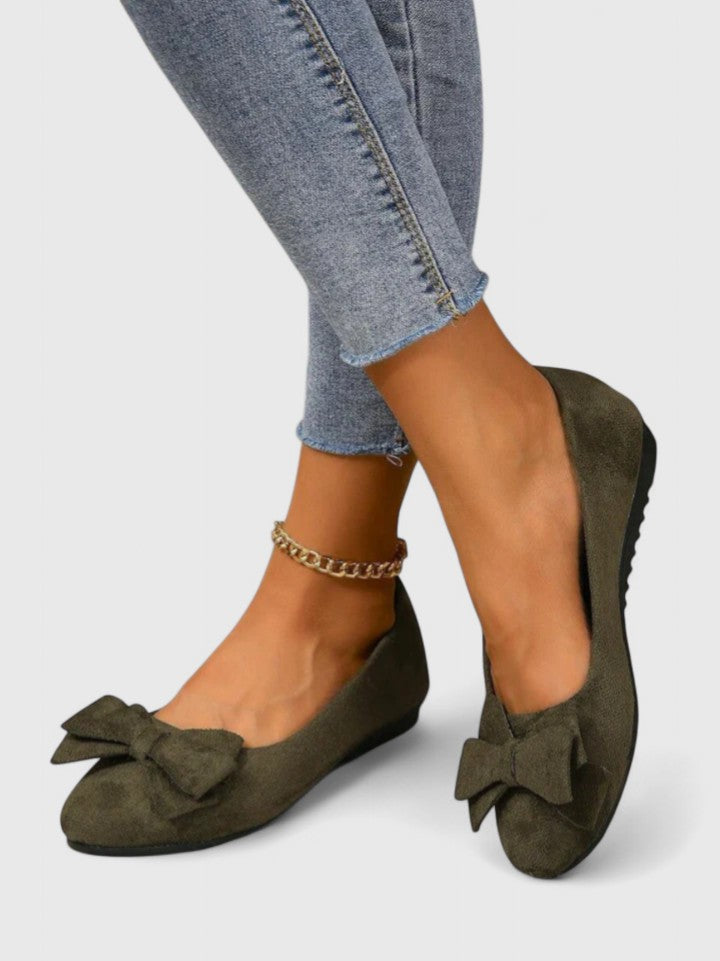 Women's Suede Ballet Flats with Orthopedic Footbed and Bow