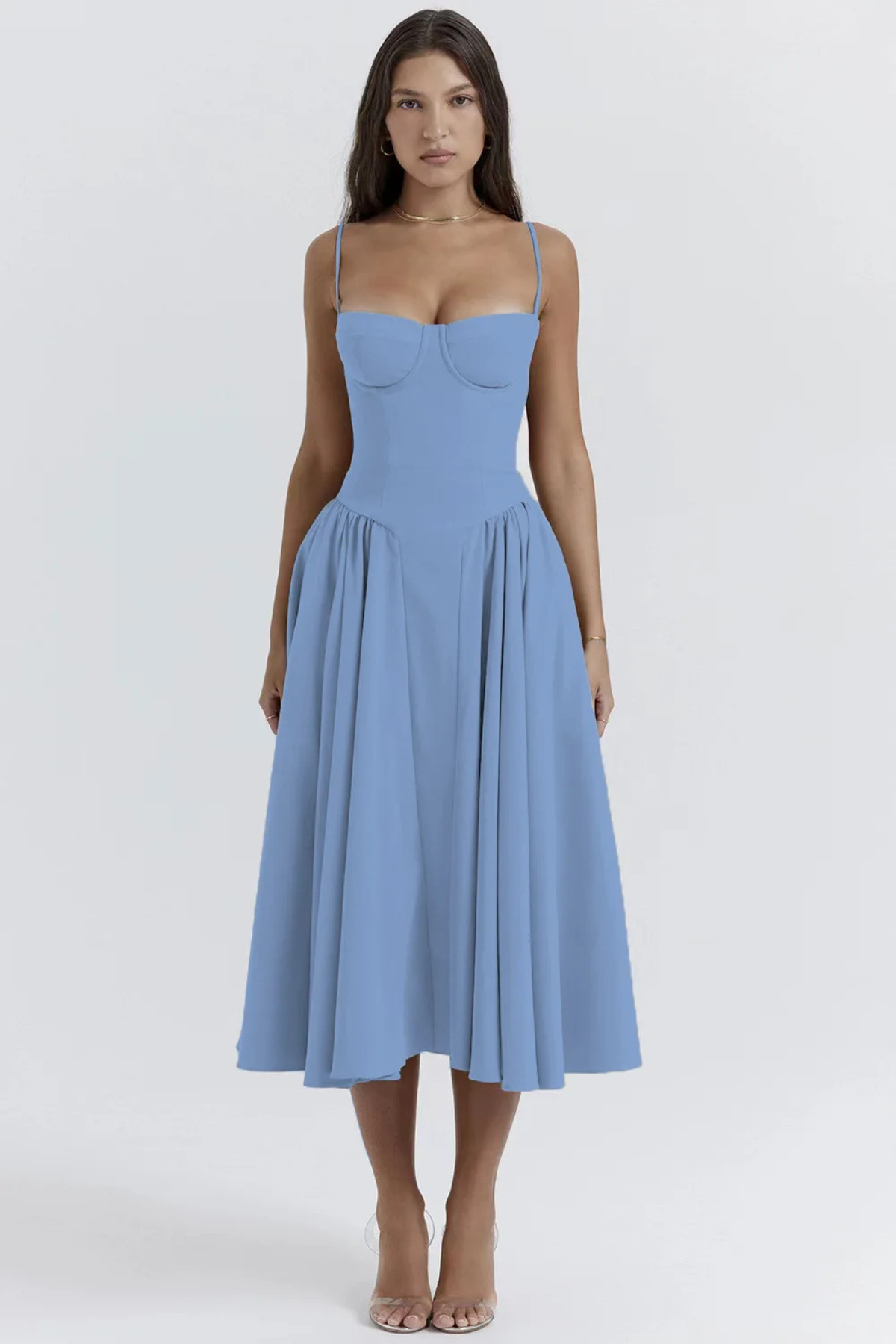 Women's Bustier Midi Dress with Flared Skirt