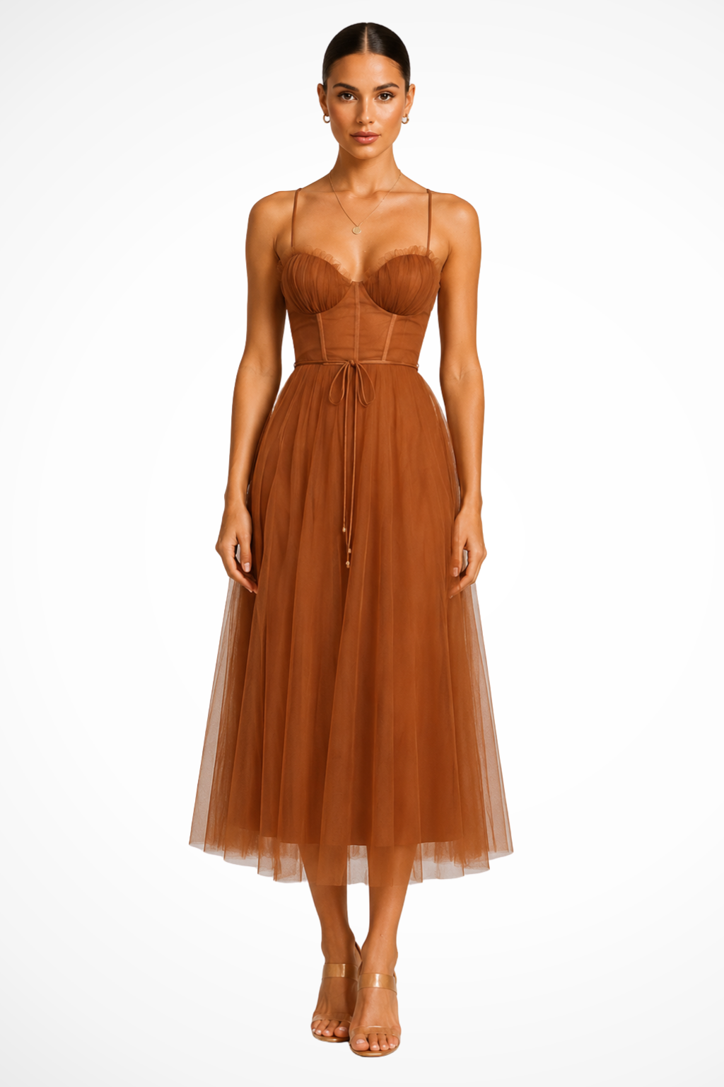 Abito midi in tulle da donna dalla vestibilità morbida per tutti i giorni