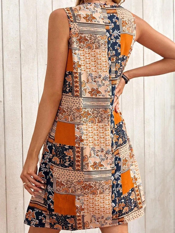 Jacinta - Women's Retro Floral Patchwork Sleeveless Mini Dress