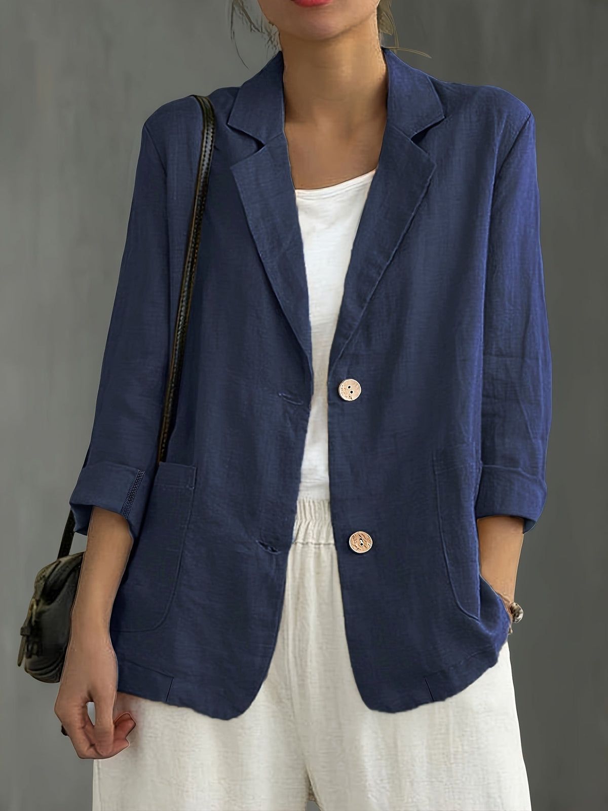 Women's Two-Button Blazer with Roll-Up Sleeves