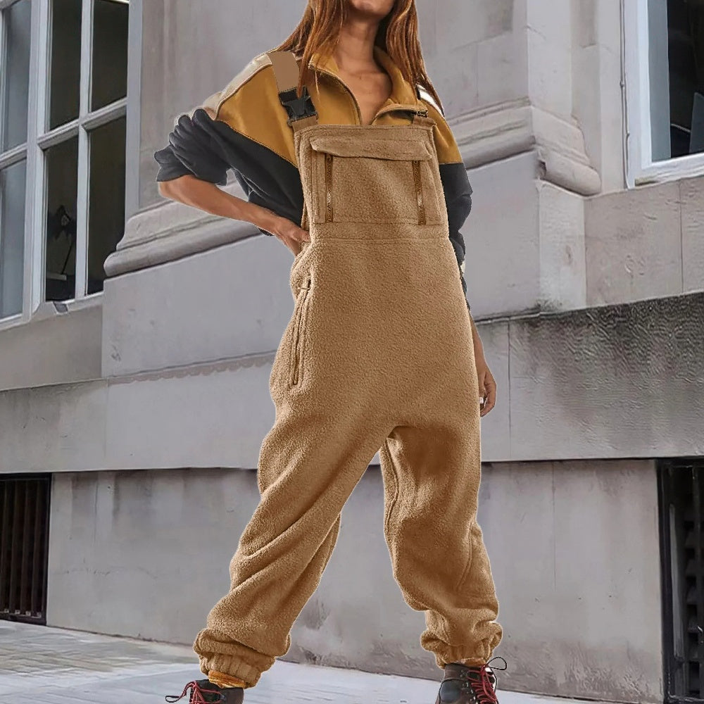 Salopette-pantalon en polaire pour femme avec bretelles réglables