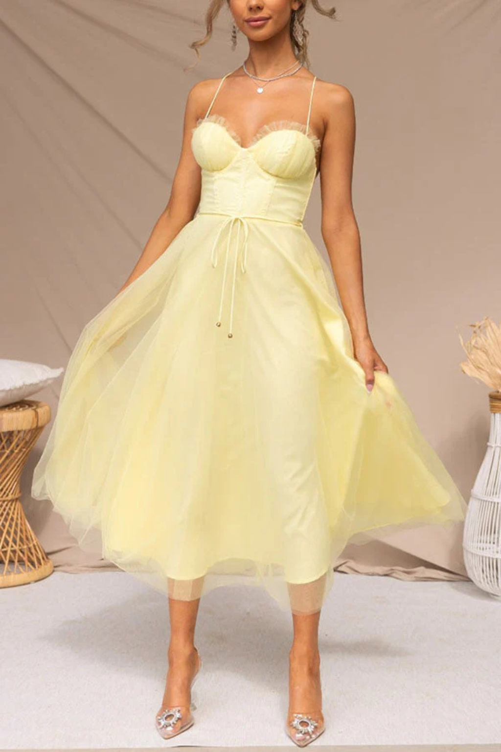 Abito midi in tulle da donna dalla vestibilità morbida per tutti i giorni