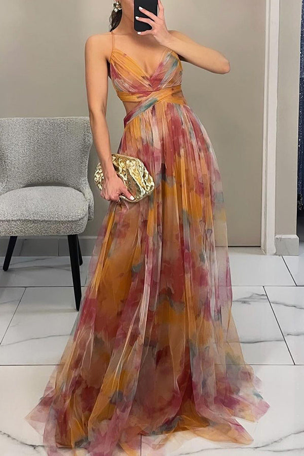 Nadia - Women's Multicolour V-Neck Slip Maxi Dress