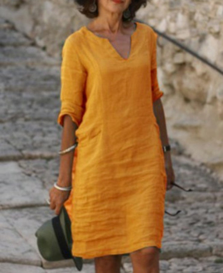 Vestido midi verde de corte relajado para mujer, ideal para el uso diario