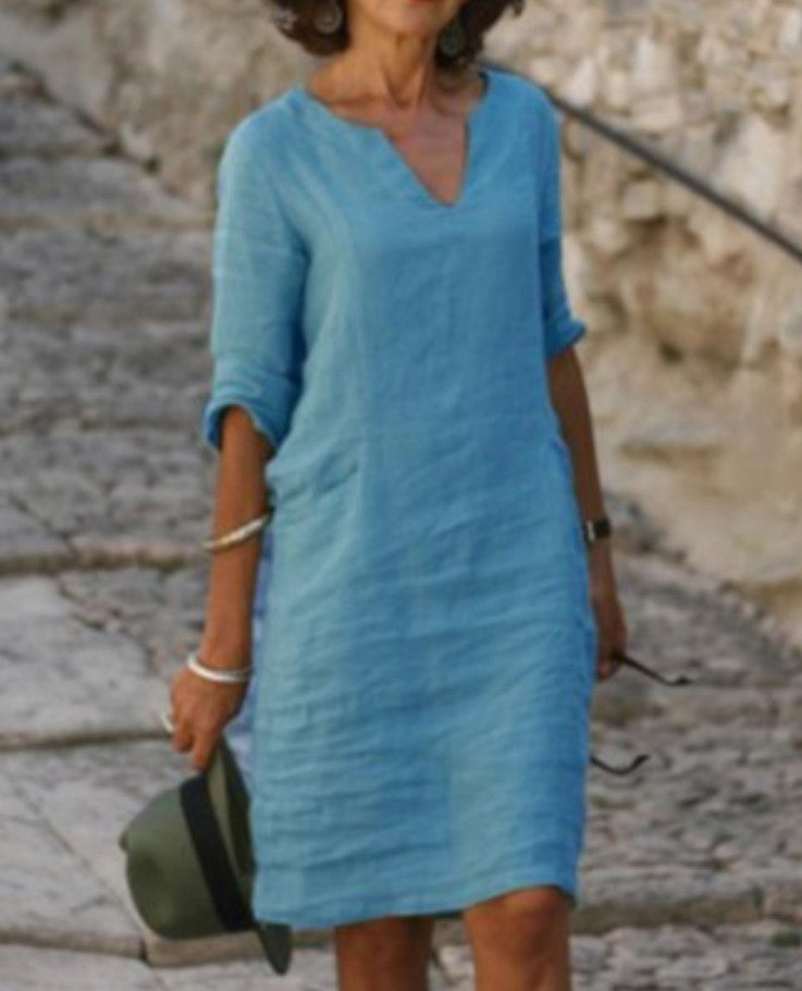 Vestido midi verde de corte relajado para mujer, ideal para el uso diario