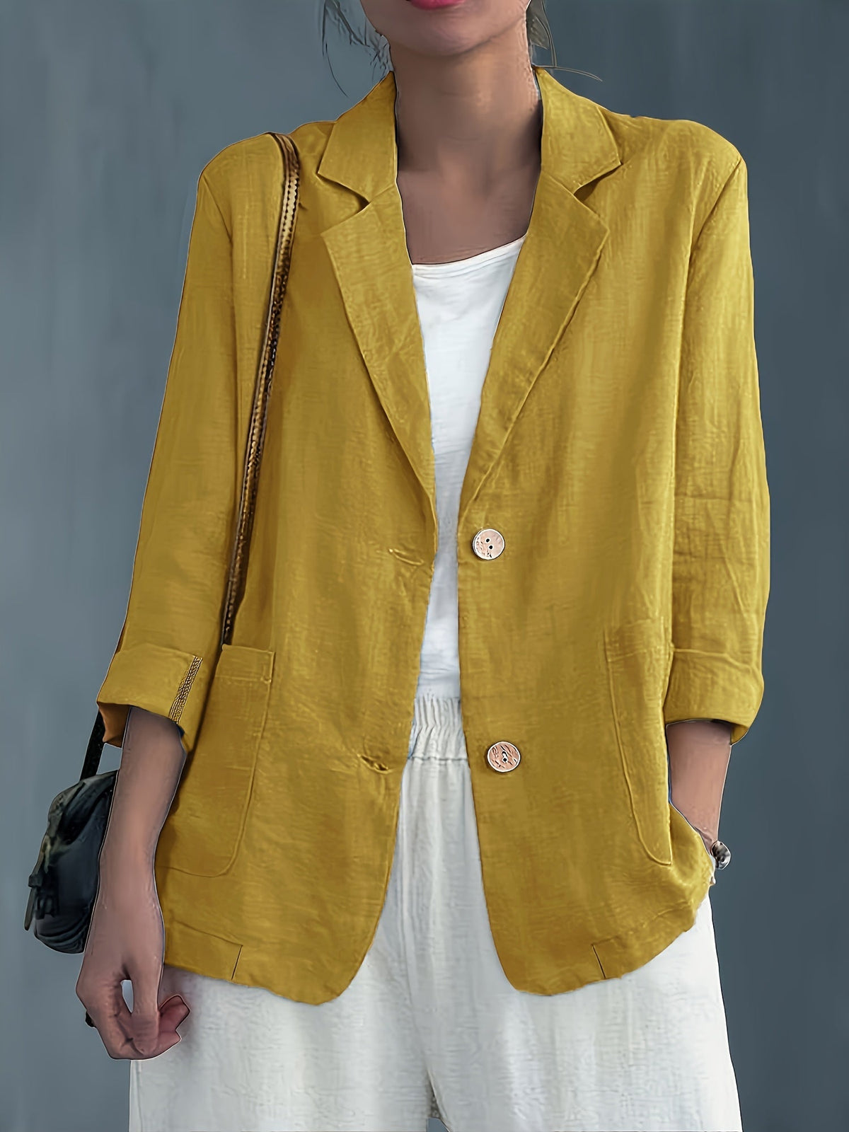 Women's Two-Button Blazer with Roll-Up Sleeves