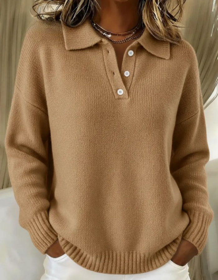 Women's Polo Collar Sweater in Fine Knit
