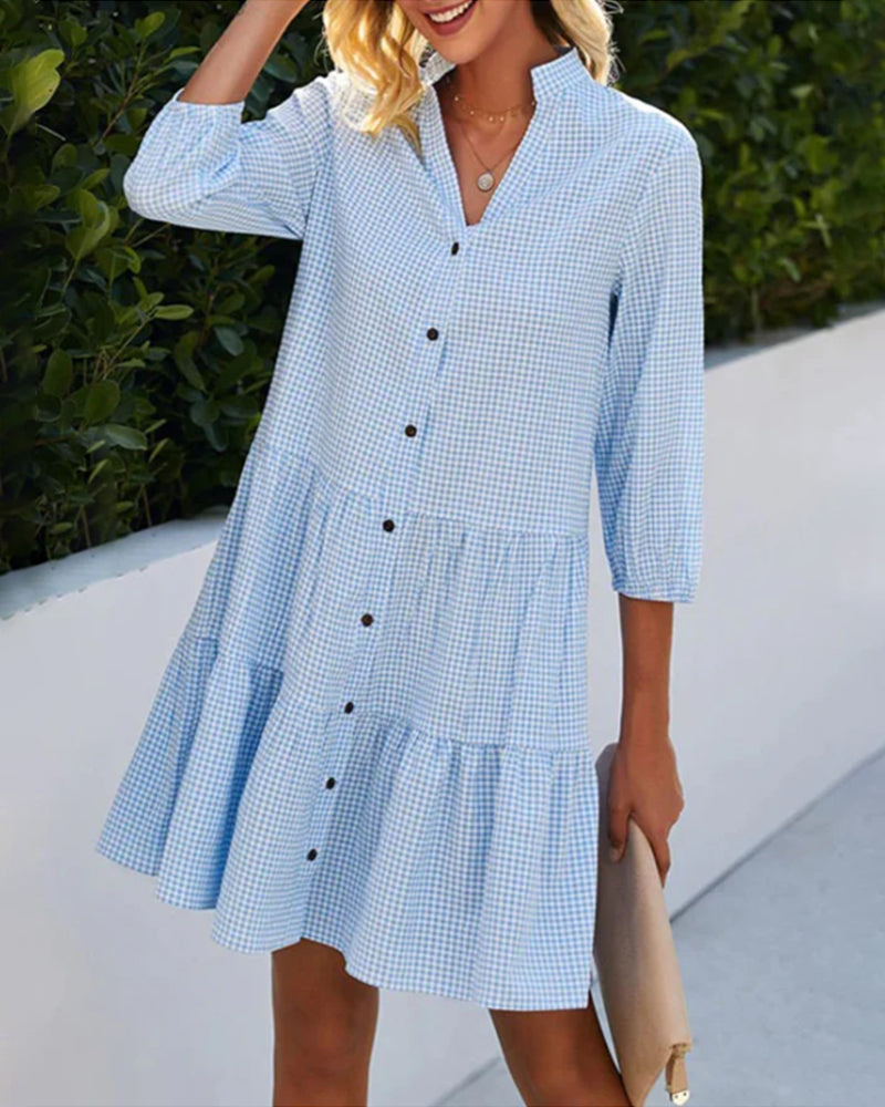 Rosalie - Women's Summer Plaid Dress with Button-Up Front