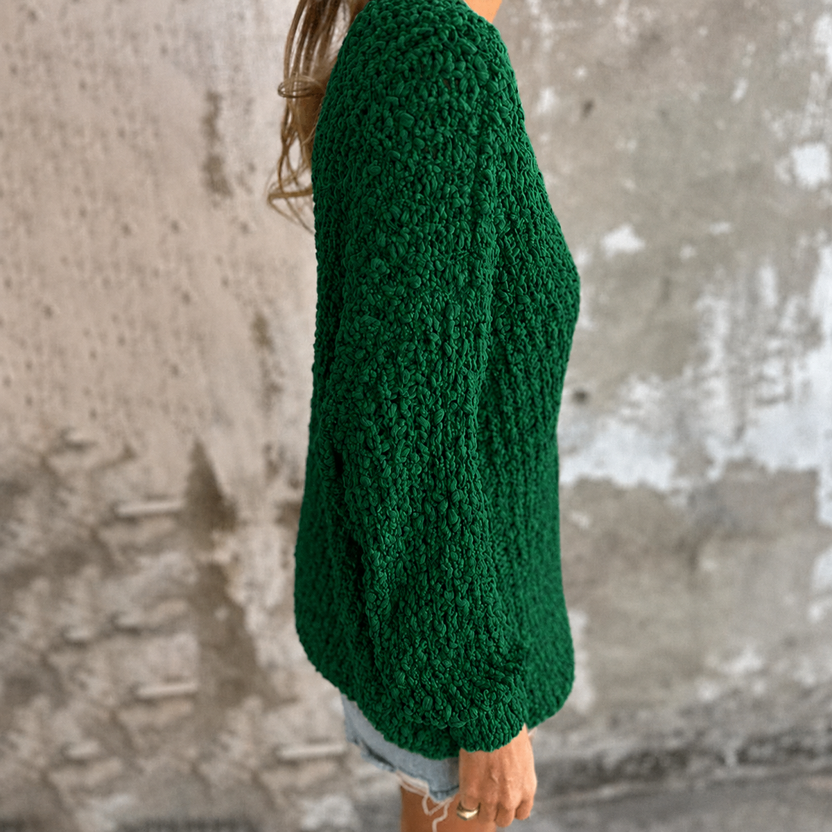 Women's Chunky Knit Sweater with Deep V-Neck
