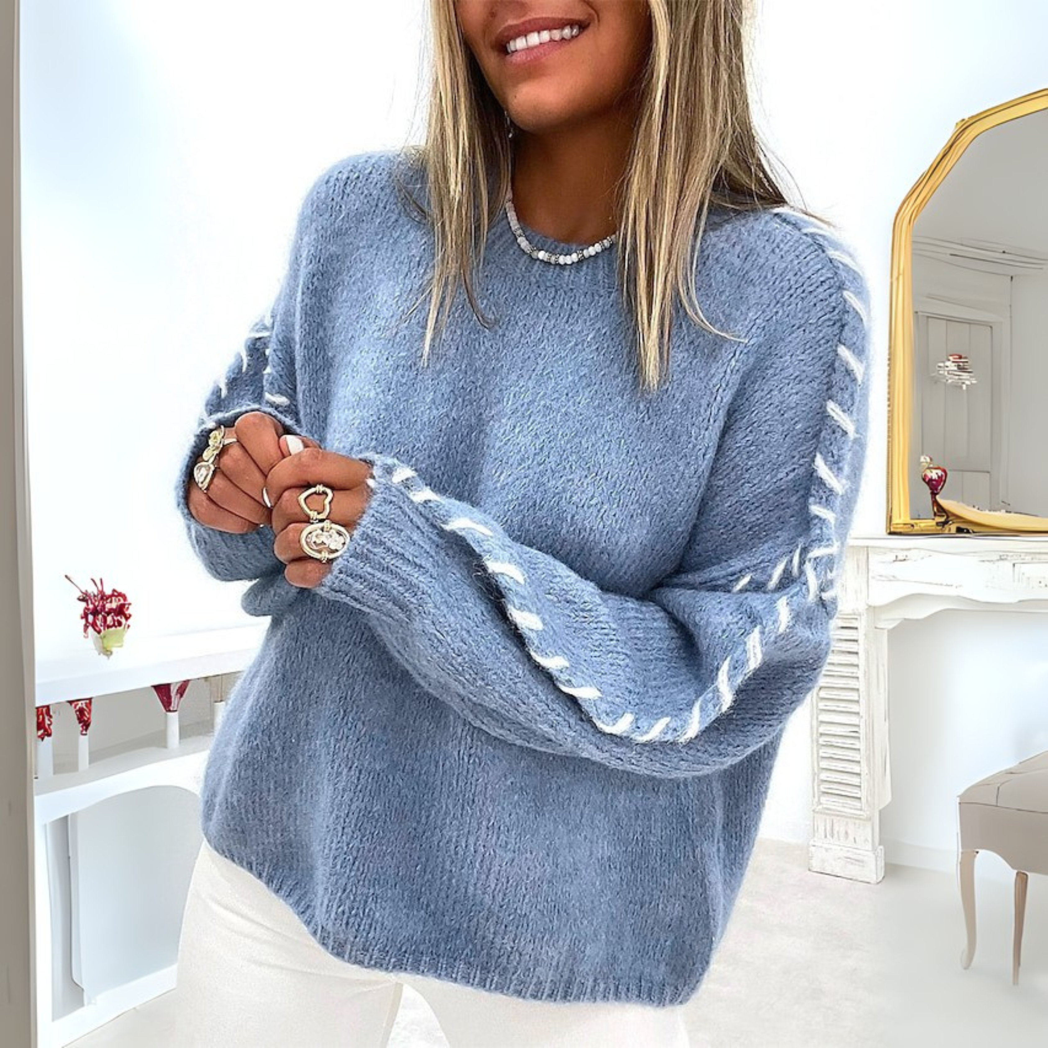 Jersey de mujer de cuello redondo y manga larga