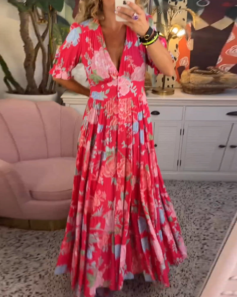 Eleanor - Women's Floral A-Line Dress with Puff Sleeves