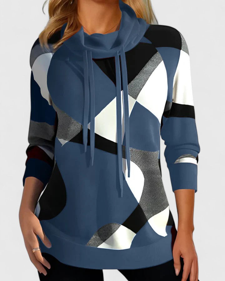 Women's Colour Block Sweater with Drawstring Cowl Neck
