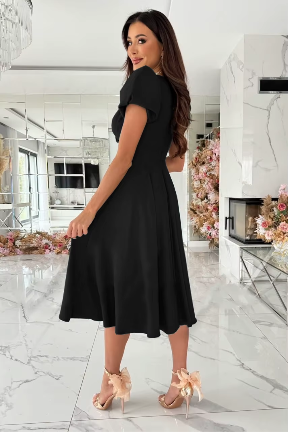 Anika - Women's V-Neck Midi Dress for Weddings and Special Occasions