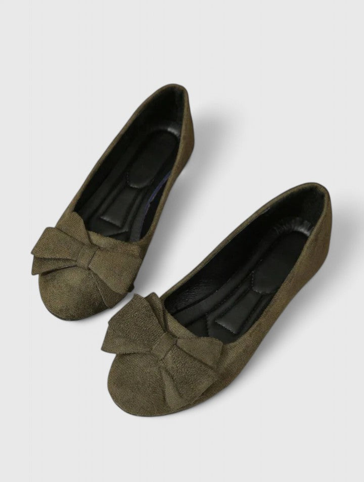 Women's Suede Ballet Flats with Orthopedic Footbed and Bow