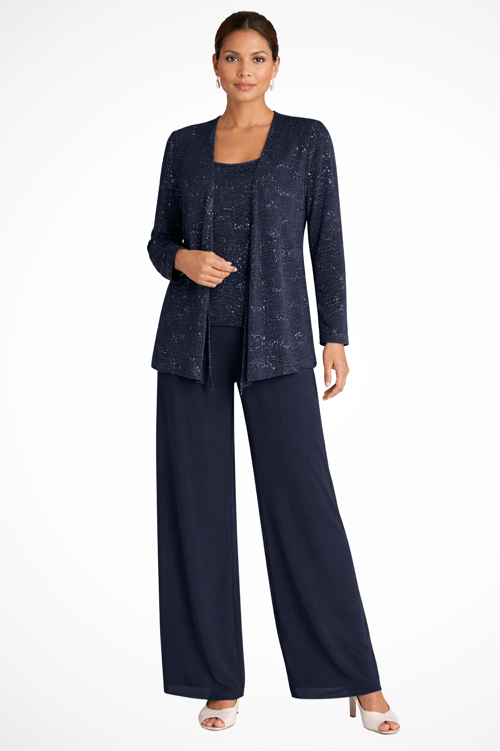 Women's Three-Piece Evening Set with Wide-Leg Pants