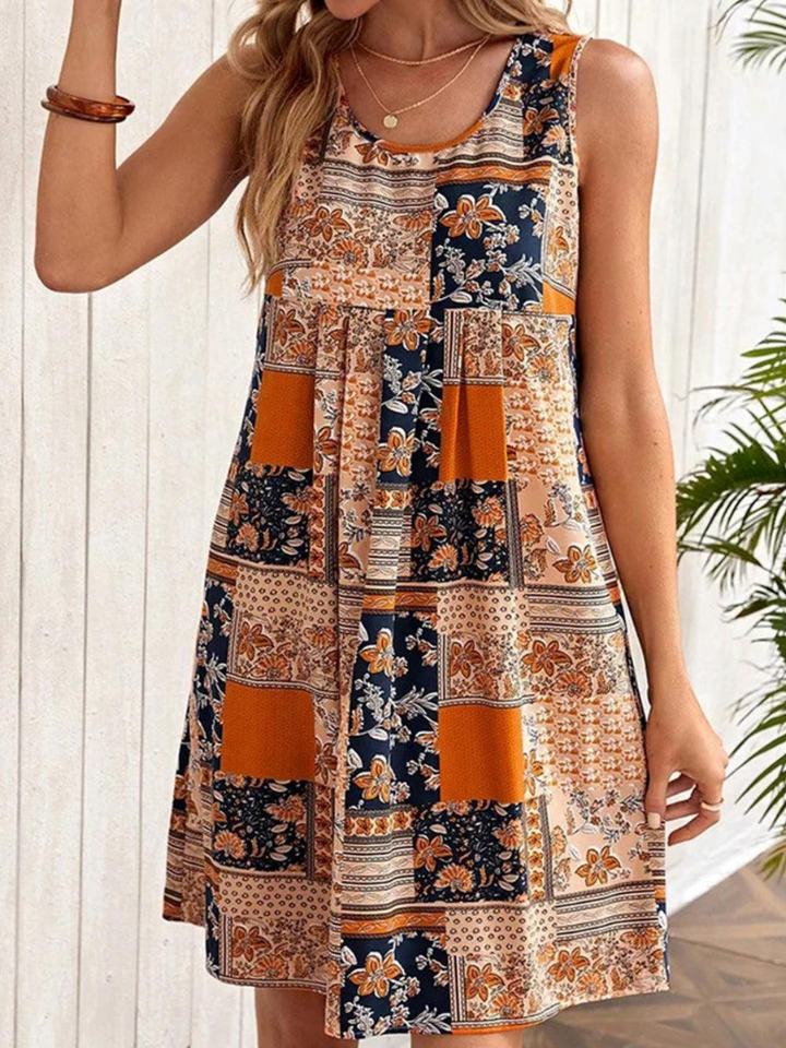 Jacinta - Women's Retro Floral Patchwork Sleeveless Mini Dress