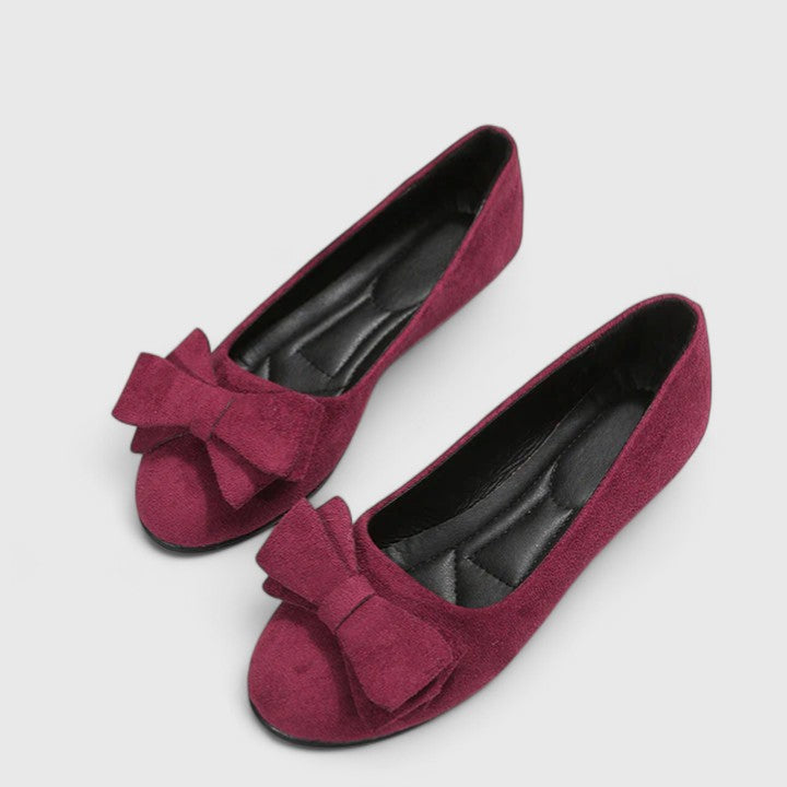 Women's Suede Ballet Flats with Orthopedic Footbed and Bow