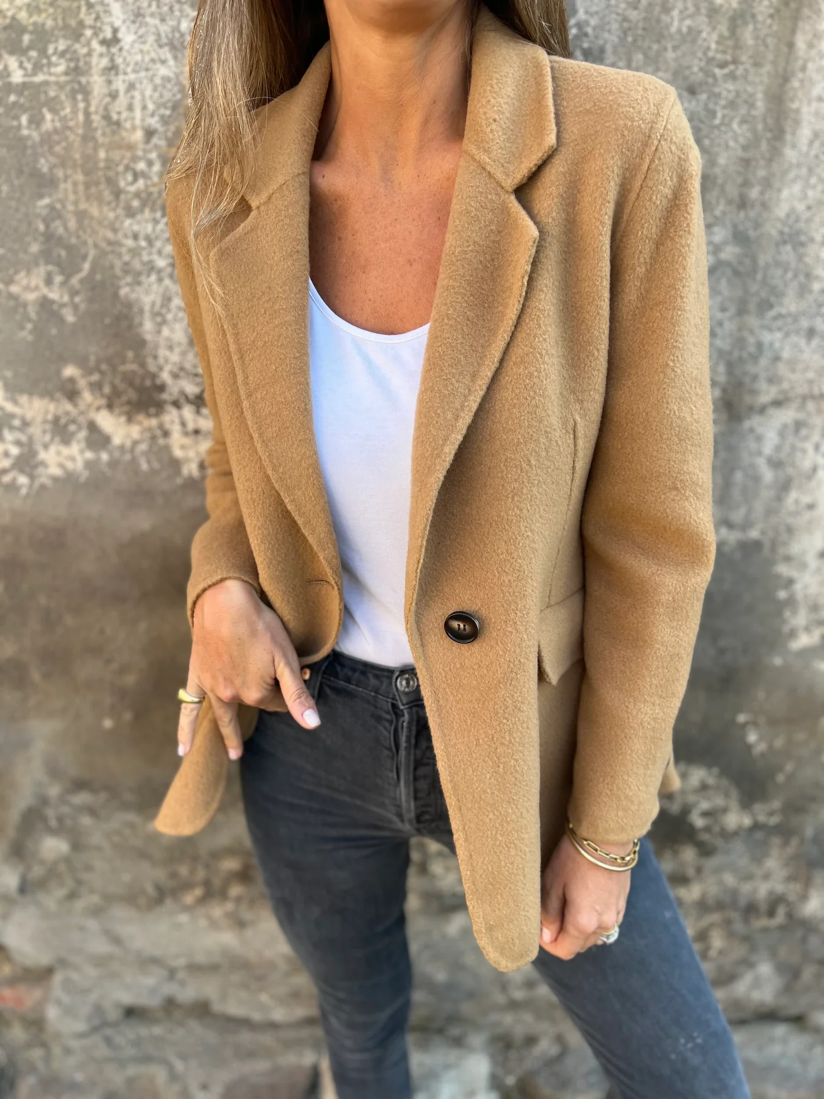 Women's Bouclé Blazer with Single Button