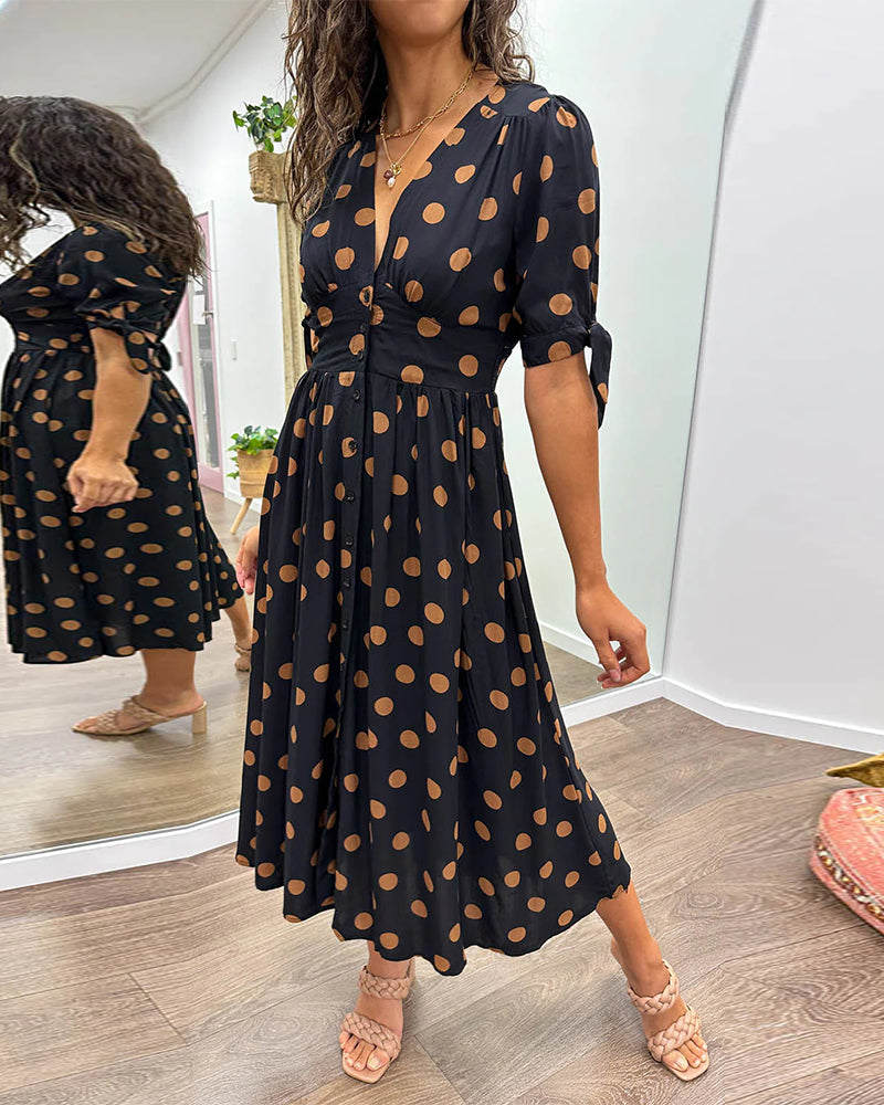 Daisy - Women's Classy Polka Dot Dress Elegant Vintage-Inspired Midi Dress