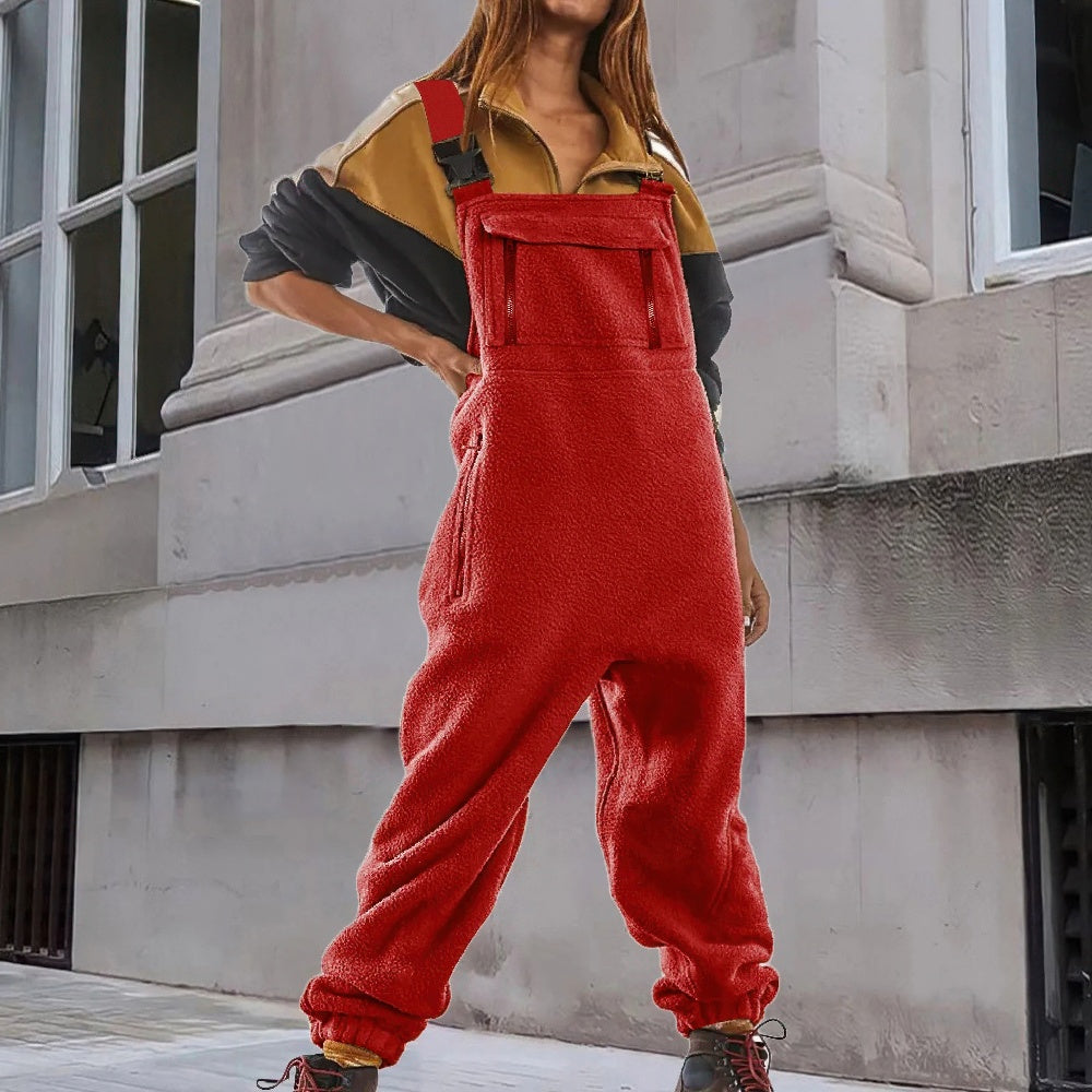 Salopette-pantalon en polaire pour femme avec bretelles réglables