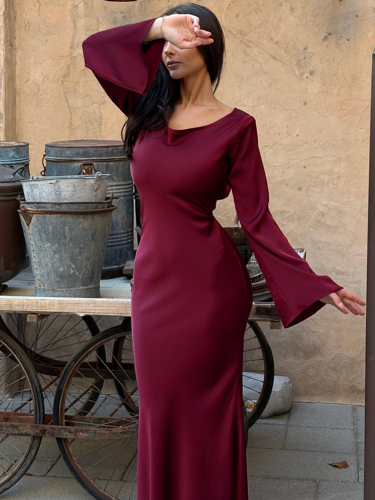 Women's Satin Bodycon Maxi Dress Cowl Neck
