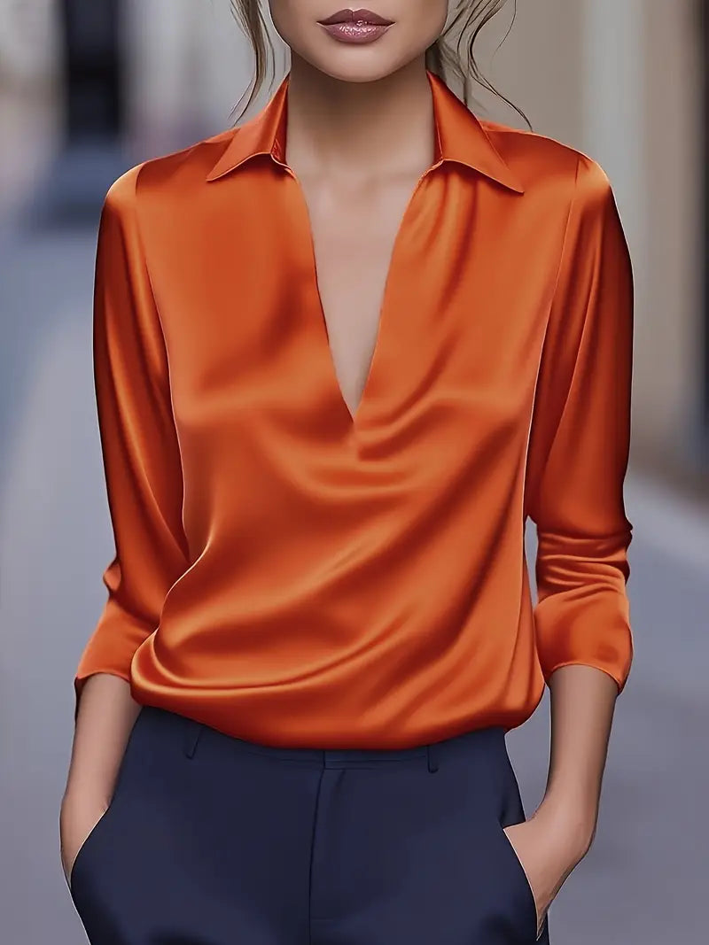 Camicia da donna a maniche lunghe con colletto e scollo a V
