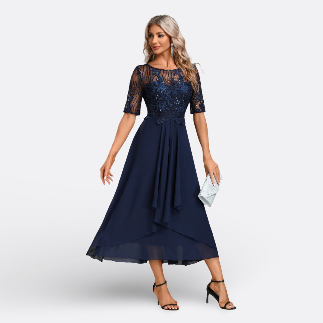 Women's Lace Midi Dress – Navy Blue