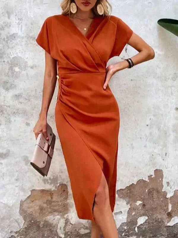 Vestido midi naranja de corte holgado para mujer, ideal para el uso diario